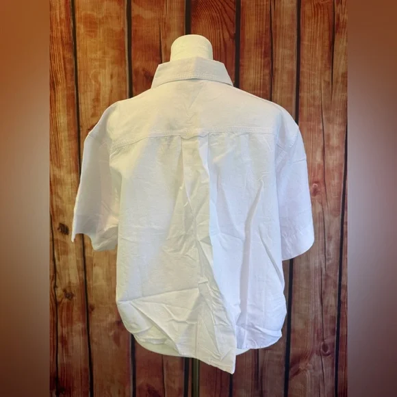 NWT Madewell Cropped Utility Button-Up Shirt, White, Oversized Small - Picture 8 of 9
